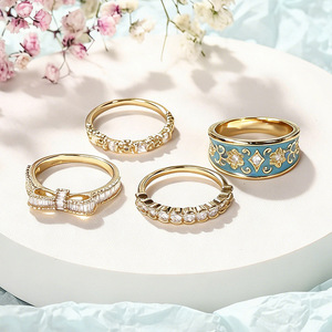 Set di Quattro Anelli Vintage con Fiocco Floreale Smaltato per Donne, Gioielli di Moda Ornamentali - Product Image 6