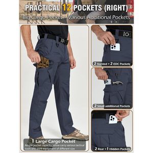 Pantalon de travail cargo extensible pour homme, résistant à l'eau, en ripstop, avec 12 poches, idéal pour la randonnée et les activités tactiques - Product Image 5
