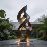 Sculpture moderne en bronze à flamme torsadée, idéale pour les halls d'hôtels, les parcs extérieurs et les cours.