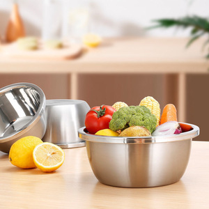Juego de tres piezas de tazones para condimentos de acero inoxidable engrosado, batidor de huevos para cocina doméstica, tazón para hornear, tazón para masa, tazón para verduras - Product Image 2