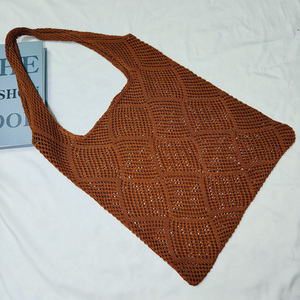 Sac fourre-tout en tricot pour femmes épaule été sacs à provisions Crochet maille <span class=keywords><strong>plage</strong></span> fourre-tout épaule sacs à main tricot creux sac d'été - Product Image 4