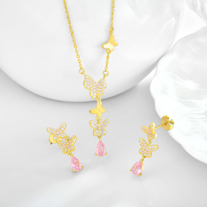 Nouvelle personnalité de la mode 925 argent Sterling 18K or rose pierres précieuses papillon collier boucle d'oreille ensemble de bijoux en gros bijoux - Product Image 1