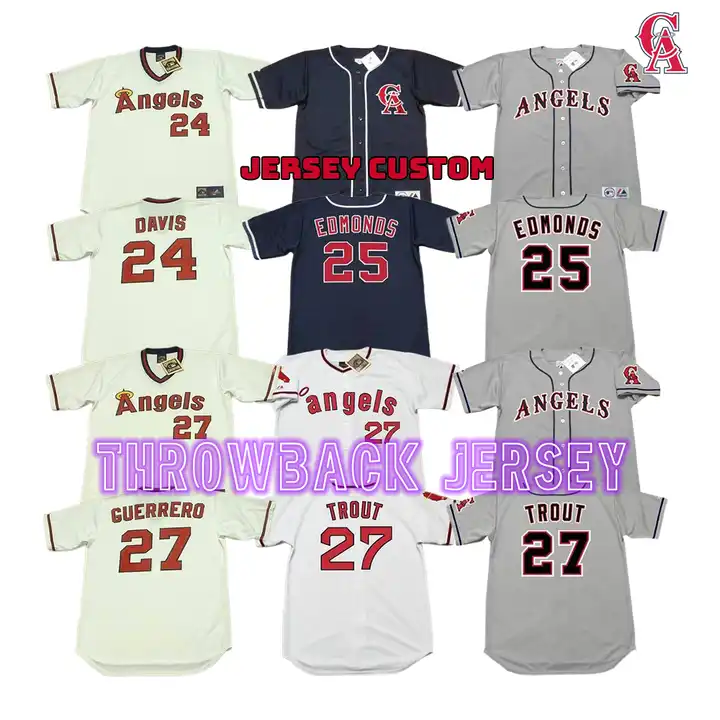 Wholesale Men's California 24 Chili Davis 25 Don Baylor Jim Edmonds 27 Mike Trout  Throwback Baseball Jersey Stitched S-5xl From m.