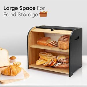 Caja de Pan Rectangular de Estilo Rústico con Doble Tapa Enrollable, 2 Compartimentos, 3 Alturas Ajustables, 27 Litros, Almacenamiento Natural - Product Image 3