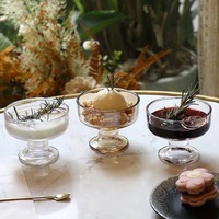 Bol à dessert vintage en verre sur pied, coupe à glace à tige courte, bol à sundae et à pudding, vaisselle transparente, ambre, gris