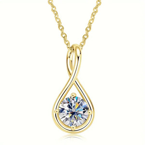 Teardrop Pendant <b>Necklace</b> With Round Zircon Claw Setting White Gold For Women Everyday Wear - Product Image 5