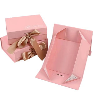 Boîte cadeau en papier pliable de luxe avec logo personnalisé, vente en gros, fermeture magnétique, avec ruban - Product Image 1