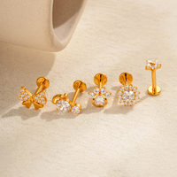 Anting-anting tusuk tulang rawan titanium ASTM F136 dengan zircon bentuk kepingan salju Maina Bow, ulir dalam, model Trguas.