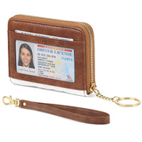 Porte-cartes de crédit en cuir PU avec fermeture éclair, brodé, anti-RFID, organiseur de cartes bancaires et porte-clés