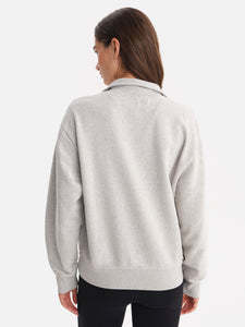 Sudadera de alta calidad personalizada gris claro con cremallera de un cuarto para mujer, estilo oversize con hombros caídos, forro polar suave, estilo urbano. - Product Image 2