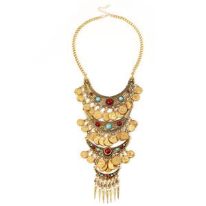 <strong>Boho</strong> Style Vintage Style Jewelry <strong>Necklace</strong> Gold Chain With Multilayers Moon and Coins Statement <strong>Necklace</strong> - Product Image 3