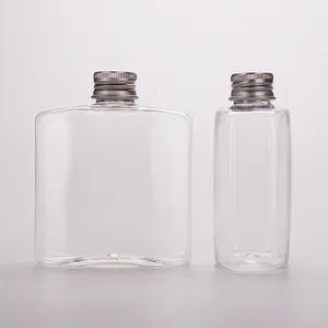 250 ml vuoto bpa libero ovale quadrato bottiglia di succo di plastica con coperchio in metallo