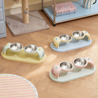 Gamelle double en acier inoxydable et PP pour chat et chien, avec base antidérapante, support surélevé et protection du cou, portable pour aliments pour animaux