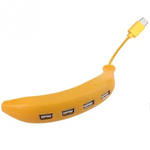 可爱的香蕉OTG迷你USB 4合1分路器，带4端口2.0 USB C接口，用于礼品食品集线器库存