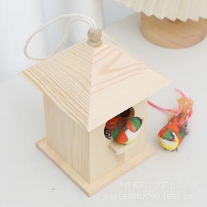 Nichoir suspendu en bois naturel Bluebird Wren Hirondelle Nichoir en bois Cage à oiseaux Cottage pour animaux de compagnie Nid d'oiseau Jardin extérieur - Product Image 4