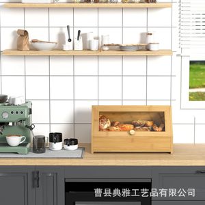 Boîte à pain en bambou, en bois massif avec couvercle, rangement de cuisine pour pain, pâtisserie, gâteau, collation, conteneur alimentaire - Product Image 4