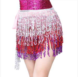 Pañuelo de cadera con borlas de lentejuelas brillantes de 4 capas de colores para bailarines, ideal para actuaciones en escenario, venta al por mayor. - Product Image 6