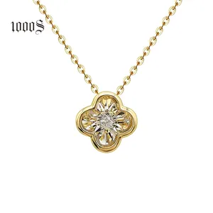 Fashion Dancing Diamond Real Gold 18 Karat Pendant Necklace Clover 18K Solid Gold Necklace