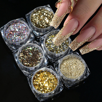 Ensemble de 6 pots de poudre à ongles dorée métallique, flocons holographiques épais de tailles variées, paillettes scintillantes, pigment de luxe pour nail art