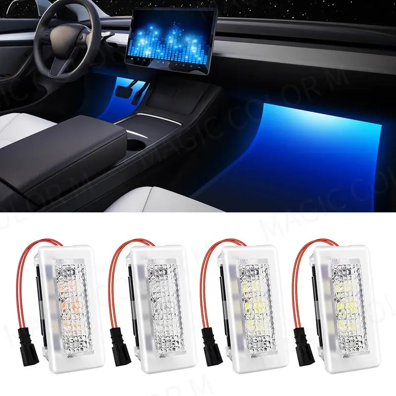 Luces LED para pie de Ambiente de coche para Tesla Model 3 Y S X, iluminación LED Interior, charco de puerta de suelo, Lámpara decorativa para maletero