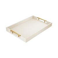 Plateau de service rectangulaire moderne à un seul niveau en bois massif, finition laquée blanche, portable, multifonctionnel, personnalisable, pour salon