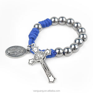 스테인레스 스틸 8MM 비즈 블루 Paracord 묵주 색상 페이드 기적 메달 Tenner 묵주 Chaplet - Product Image 1