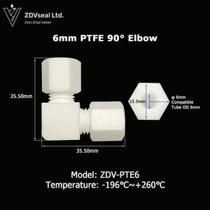 ZDVseal 1/2 "X10mm PTFE 90 derajat konektor siku Ozone tahan untuk industri perawatan air tanaman - Product Image 2