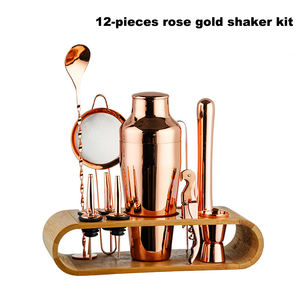 गर्म बिक्री कस्टम लोगो 12 टुकड़े बार अंडाकार बांस फ्रेम सेट उपकरण फ्रांस शैली स्टेनलेस स्टील अल्कोहल शेकर - Product Image 2