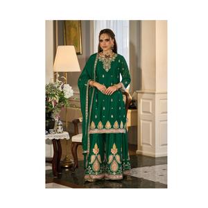 Chinon lourd avec broderie Salwar Kameez Palazzo Suit pour une occasion spéciale de festival d'Inde - Product Image 1