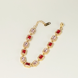 Gold Plated Crystal <b>Bracelet</b> Women's Emerald Cut Rhinestone Geometric Chain Link Party Jewelry Classic Style - Product Image 2