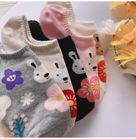 Chaussettes coréennes mignonnes en coton à fleurs antidérapantes pour femmes, chaussettes transparentes de compression pour le printemps et l'été, chaussettes pour femmes avec des animaux