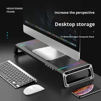 Support d'ordinateur portable tout-en-un, support de moniteur, 4 USB, espace de rangement pour clavier, barre d'espace, support de moniteur en aluminium pour Macbook