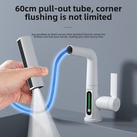 Robinet de lavabo numérique réglable à trou unique en laiton, avec affichage de la température, extractible et rotatif, effet pluie, vente en gros