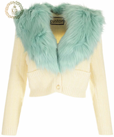 KD Fabricant de tricot OEM ODM personnalisé Pull cardigan boutonné en fausse fourrure avec patchwork vintage