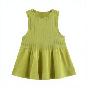 Débardeurs en maille respirants à ourlet laminé, col rond, sans manches, style décontracté vintage chic pour femme – Nouvelle collection été 2025 - Product Image 4