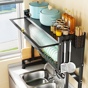 Estante de secado de platos sobre el fregadero de Metal grande de 3 niveles, estante de secado de platos para fregadero de cocina ajustable - Product Image 5