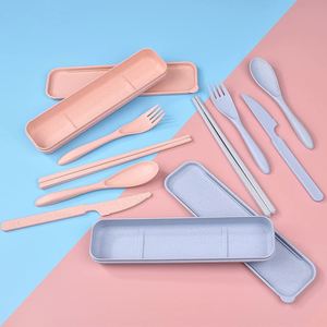 <b>Reusable</b> Travel Utensils Set with Case, 4 Sets Wheat <b>Straw</b> Portable Knife Fork Spoons Tableware, Eco-Friendly BPA Free - Product Image 5