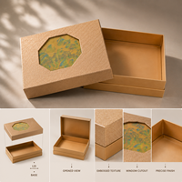 Boîte Cadeau de Luxe Rigide pour Thé, Texture Dorée Gaufrée, Octogonale, avec Fenêtre Découpée, Couvercle et Base, Logo Personnalisé, Emballage Gourmand, Vente en Gros OEM
