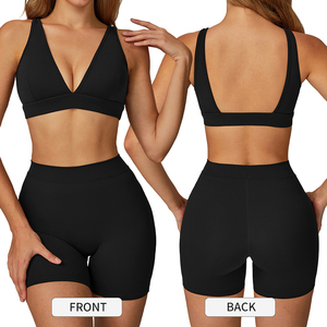 Ewx4507 + edk4507 đào Yoga phù hợp với sâu V cổ áo ngực và quần short thường chặt chẽ thể thao phù hợp với thể thao ngoài trời chạy bộ thể dục phù hợp với - Product Image 5