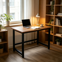 Escritorio de Oficina de Diseño Simple, Mesa de Computadora con Patas de Metal Negro, Escritorio Resistente para Laptop, Mueble de Estudio para el Hogar