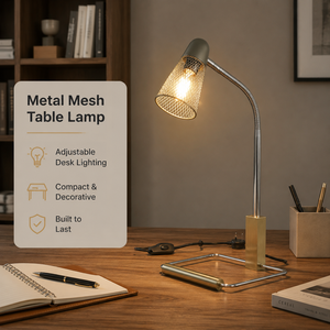 Metal <b>Table</b> <b>Lamp</b> With Adjustable Gooseneck Metal Mesh Shade For Reading <b>Study</b> Desk Bedroom Bedside Nightstand Decor - Product Image 2