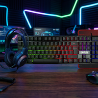 Keyboard Gaming LED Backlit Jedel Terbaru, Mouse, Headset, dan Mouse Pad Combo, Antarmuka USB 1200 DPI, Ready Stock