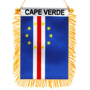 Drapeau suspendu de Cap-Vert, mini bannière de voiture pour la Coupe du Monde de football, à fixer sur le rétroviseur avec ventouse, à franges dorées, double face - Product Image 1