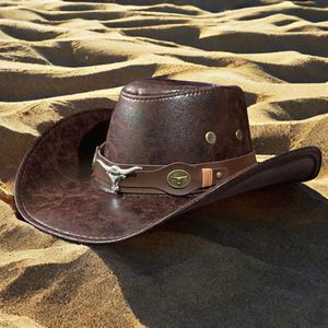 Sombrero Vaquero Unisex de Ala Ancha para Primavera y Otoño, Viajes al Aire Libre, Fiestas Casuales, Protección Solar, con Remaches y Cinturón de Cabeza de Toro, Estilo Jazz - Product Image 6