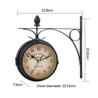 Fer forgé Antique rond suspendu au mur Double face classique rétro Station horloge lustre horloge murale suspendue