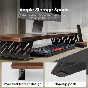 Computer Riser Stand Wooden <b>Desktop</b> Monitor Base Bracket For Office Workstation Brown Single Layer <b>Shelf</b> - Product Image 4