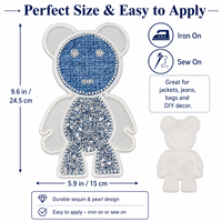 Patch en jean bleu avec paillettes et perles, appliqué brodé thermocollant pour vestes, jeans, sacs, robes et projets DIY pour l'artisanat