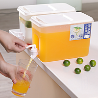 Carafe à eau rectangulaire en PP de 4 L avec robinet, infuseur à citron, écologique, sans BPA, distributeur de boissons pour réfrigérateur, couvercle, infuseur à glace