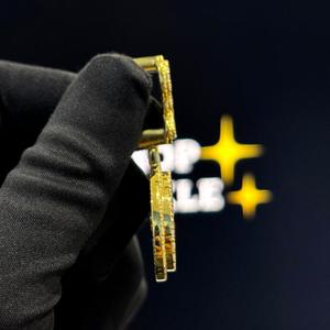 Custom CR <b>Initial</b> <b>Pendant</b> Fully Iced Out Script Letter Charm Gold Finish Necklace for Men & Women - Product Image 3