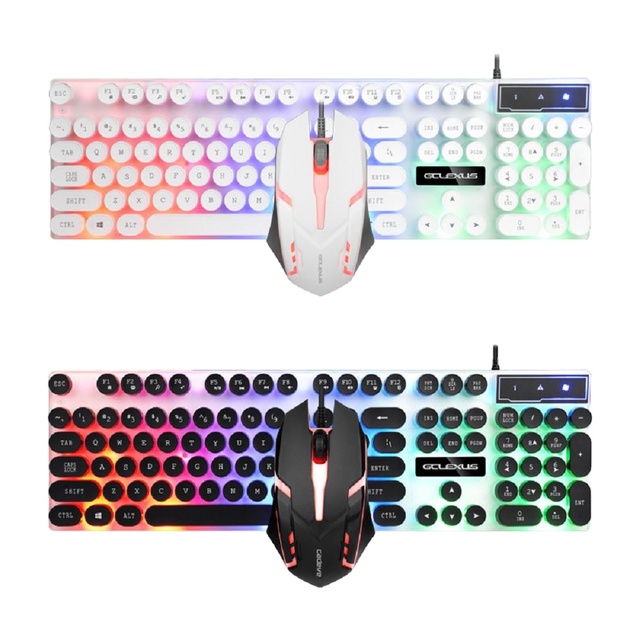 Gaming Retro Punk Suspended Backlit Game Mechanical Feel Keyboard Mouse Set with Multifunction Keys